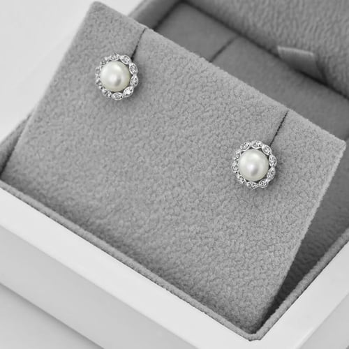 Schmuckset in Silber mit Perlen und Diamanten Kamila