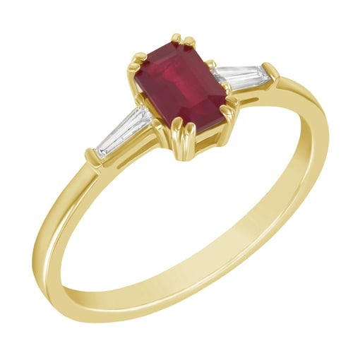 Verlobungsring mit Rubin und Baguette Diamanten Gracie