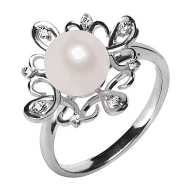 Perle Ring mit Diamanten