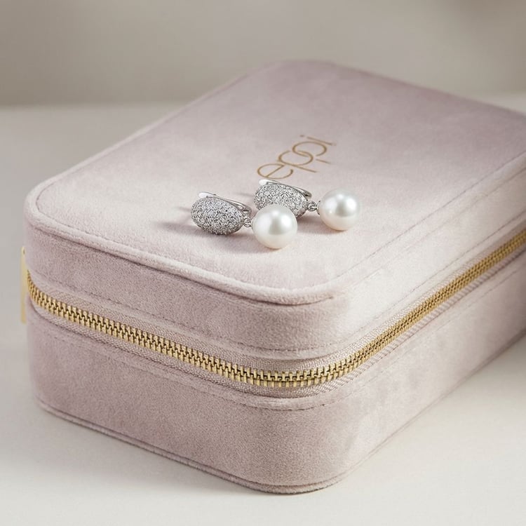 Silberne minimalistische Hängeohrringe mit Perlen und Zirkonia Manu 166318