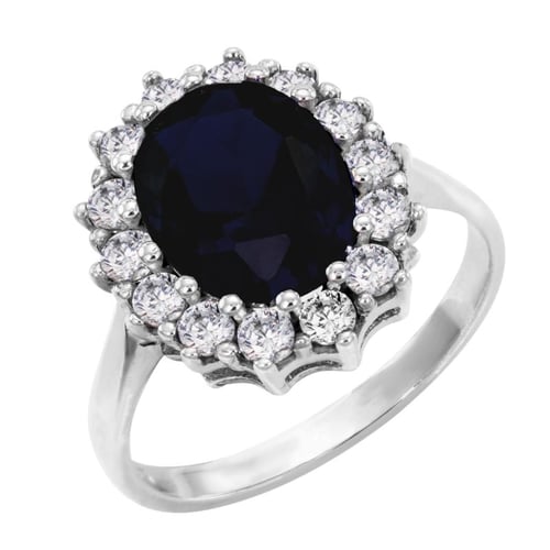 Eleganter Halo Verlobungsring mit Saphir und Diamanten Chrys
