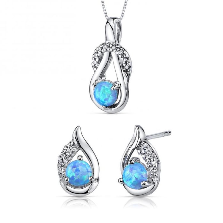 Silbernes Schmuckset mit blauen Opalen und Zirkonia Bryce