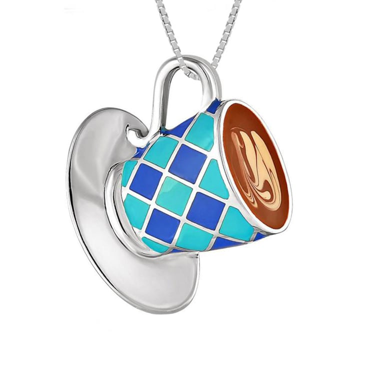 Silberne Halskette in Form einer Kaffeetasse aus Emaille Cup