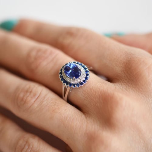 Goldener Tansanitring mit Diamanten und Saphir Mamisi