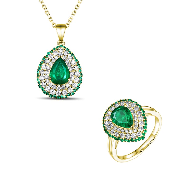 Set aus Smaragdschmuck mit Diamanten Teal 147571