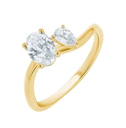 Verlobungsring in Wellenform mit einem tropfenförmigen und einem ovalen Lab Grown Diamante