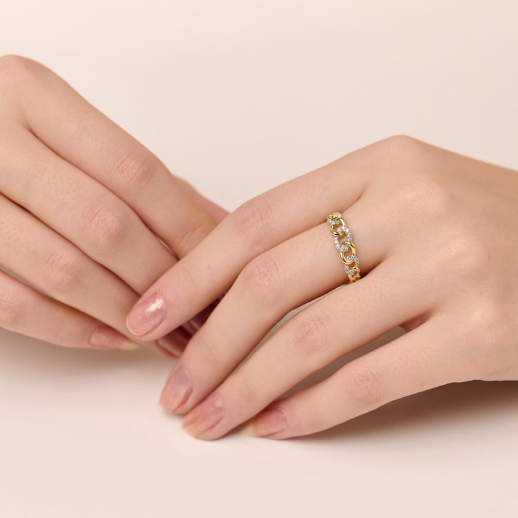 Geflochtener Goldring mit natürlichen Diamanten Rakhi 165542