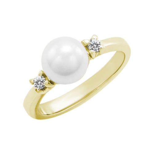 Goldring mit Perlen umgeben von Diamanten Nivrutti