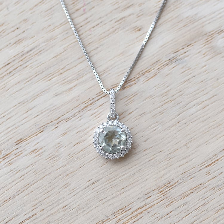 Silberne Halo-Anhänger mit grünem Amethyst und Zirkonia Atia 60359