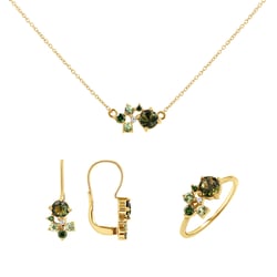 Set aus Cluster Schmuck mit Moldaviten, Saphiren und Diamanten Zino