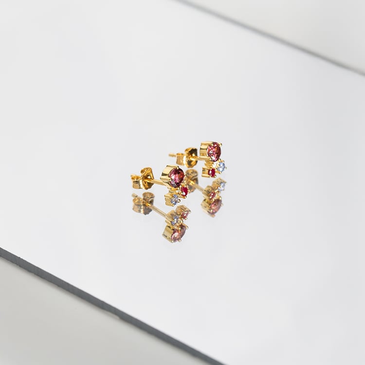 Silberne Ohrstecker mit Tansanit, Turmalin, Rubin und einem Diamanten Kerrie 151076