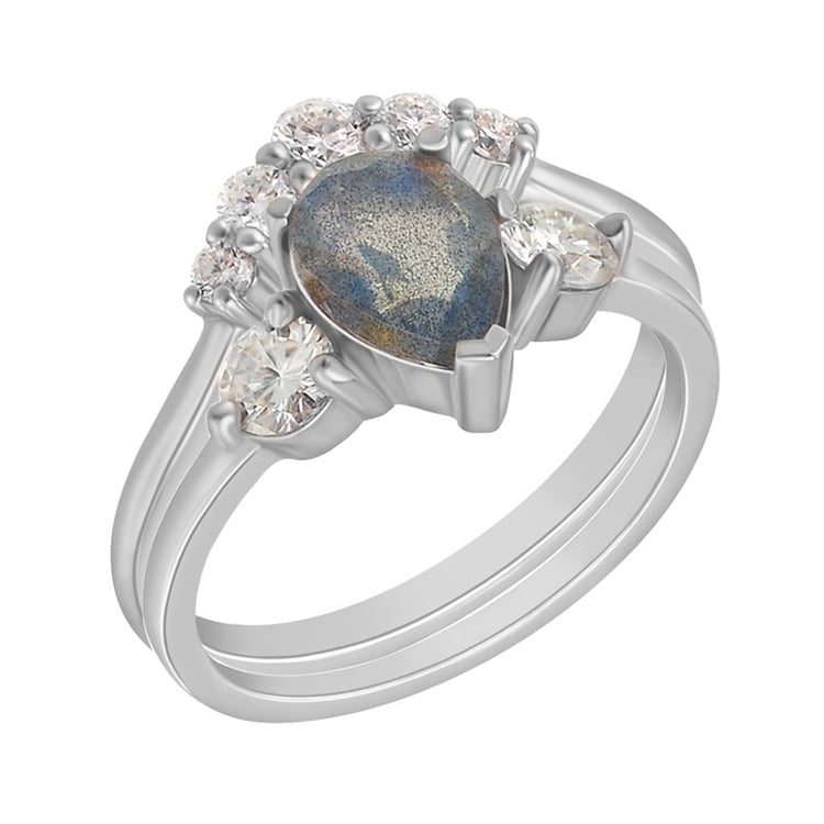 Set von Ringen aus Gold mit Labradorit und Moissaniten Bechet