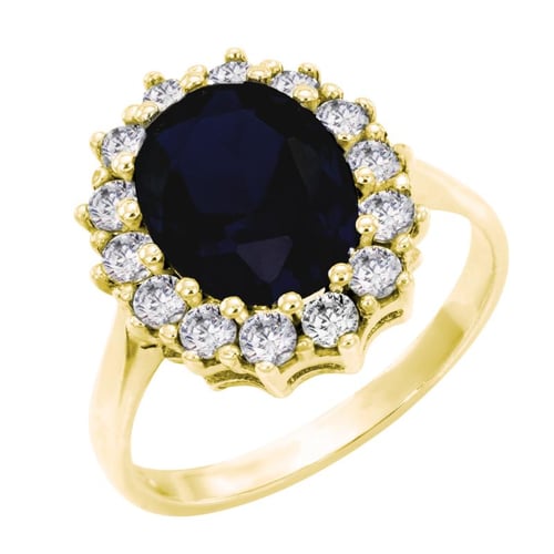 Eleganter Halo Verlobungsring mit Saphir und Diamanten Chrys