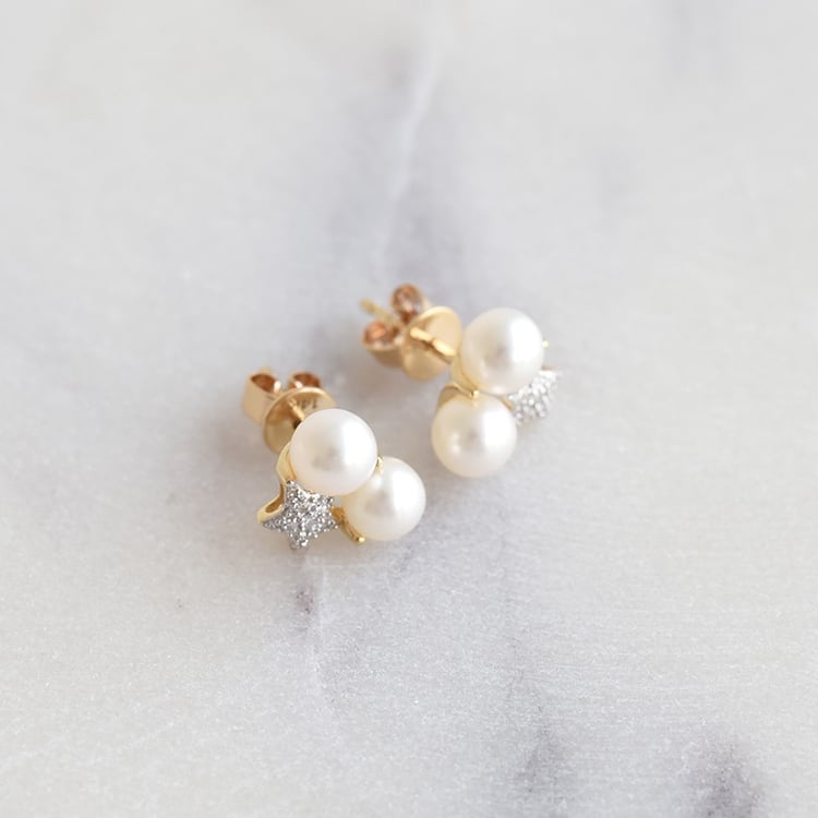 Perlenohrringe mit Diamanten-Stern Tevye 86921