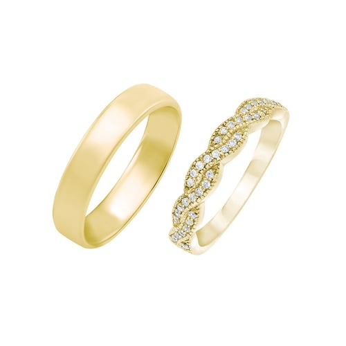 Goldene Trauringe mit Memoire Ring und Herrenring Kalpini