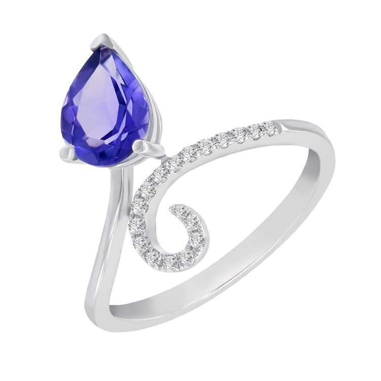 Goldener Ring mit Tansanit-Träne und Diamanten Cael