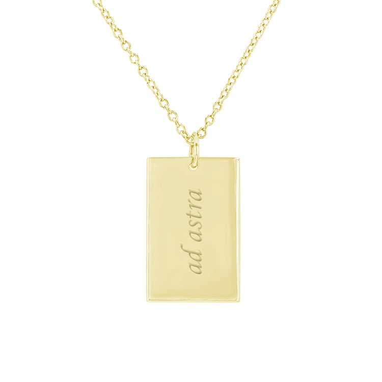 Rechteckiger Anhänger aus Gold mit einer doppelseitigen Gravur Aeryn 100023