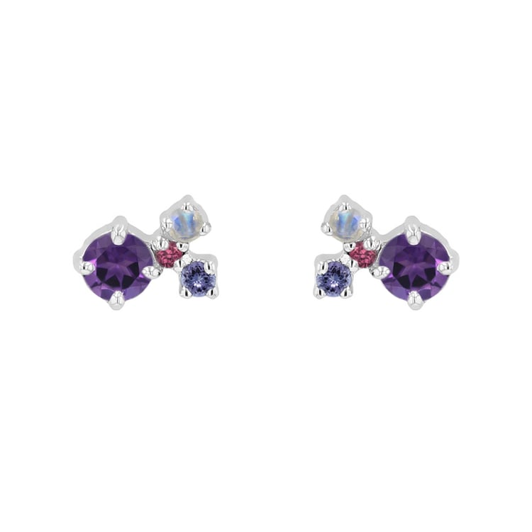 Silberne Cluster Ohrringe mit Amethysten und Edelsteinen Kerrie