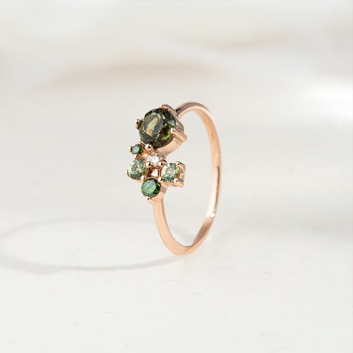 Schmuckset aus Cluster Schmuck mit Moldaviten, Saphiren und Diamanten Zino
