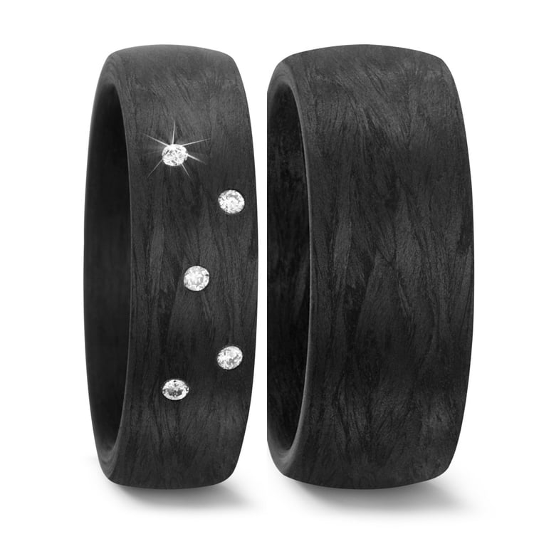 Flache Eheringe aus Carbon mit Diamant Lola