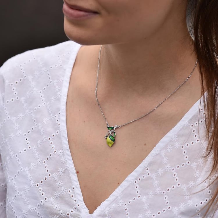 Halskette aus Silber mit Zitrone aus Emaille und Diamant Delmag 43558