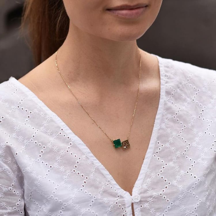 Goldene atypische Halskette mit Onyx und Diamant Cadencia 43555