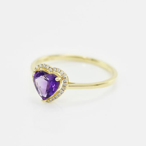 Goldring mit Amethyst in Herzform und Diamanten Connelly