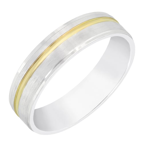 Matte zweifarbige Eheringe mit Rille und Diamanten Nicolass