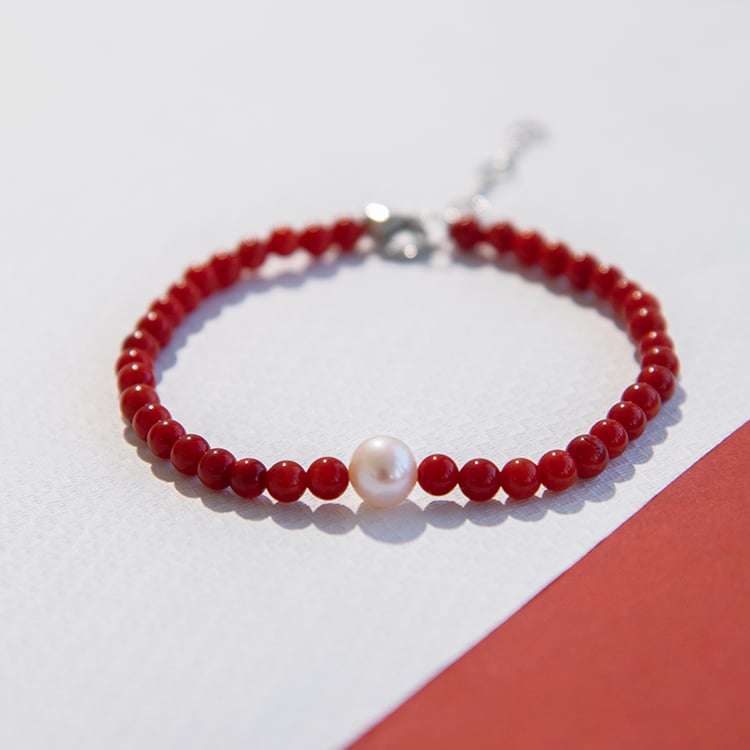 Silbernes Korallenarmband mit einer Perle Dolores 109203