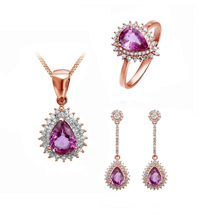 Schmuckset mit rosa Saphir und Diamanten Kaila 86954