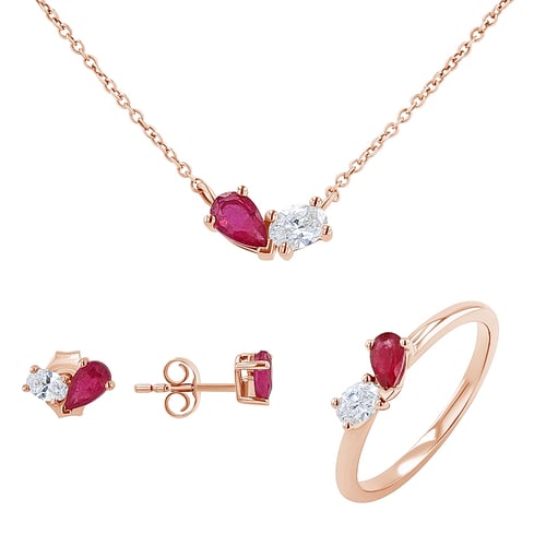 Schmuckset Toi et Moi mit Rubin und Lab Grown Diamant Ethelmary