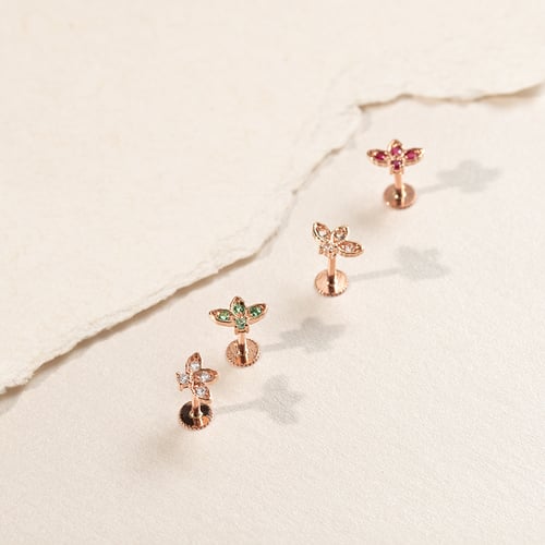 Goldener Piercing Ohrstecker mit Rubinen Amina