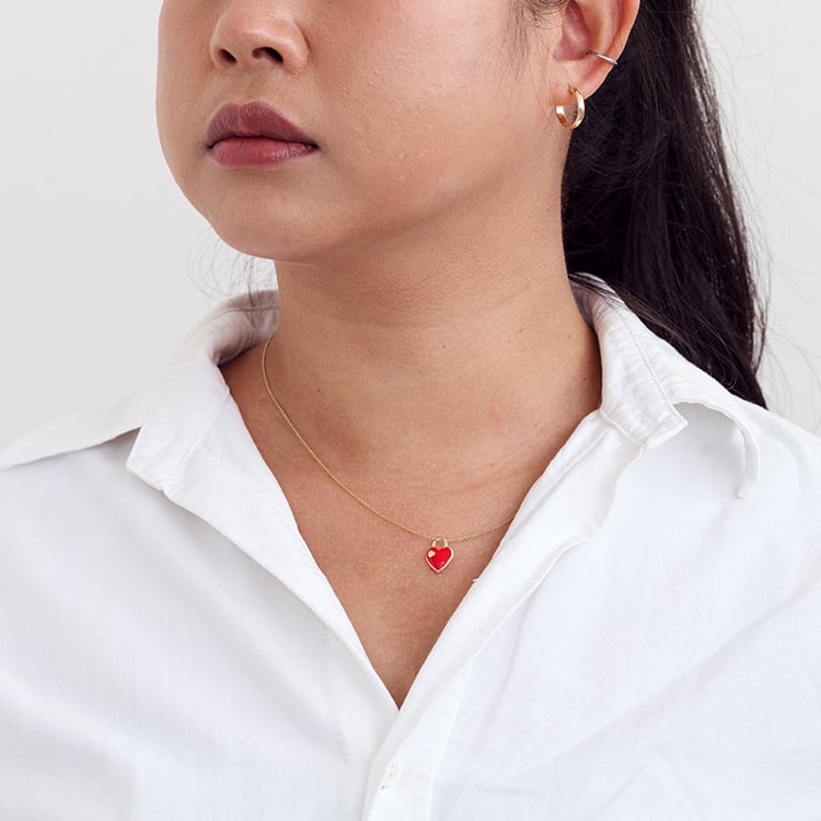 Anhänger aus roter Keramik in Herzform mit Diamant Dafni 128503