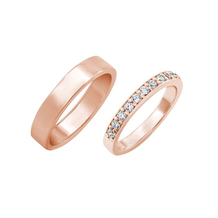 Rosegold Eheringe Set Eternity und flatter Ring 29625