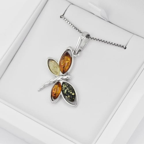 Silberanhänger mit Bernstein als Schmetterling Henna
