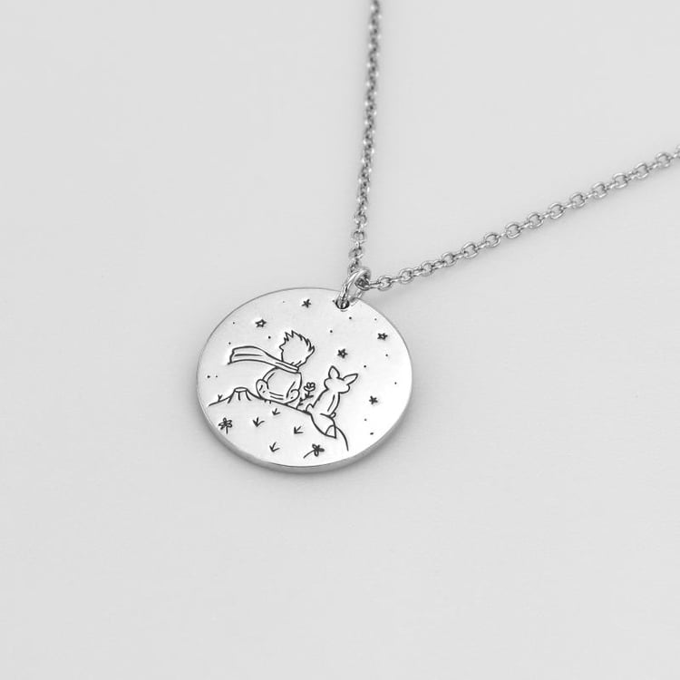 Anhänger aus Platin Der Kleine Prinz mit Fuchs und Gravur 70571