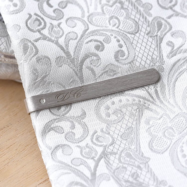 Silberne Krawattennadel mit Diamant und Gravur Ihrer Wahl Draco 78470