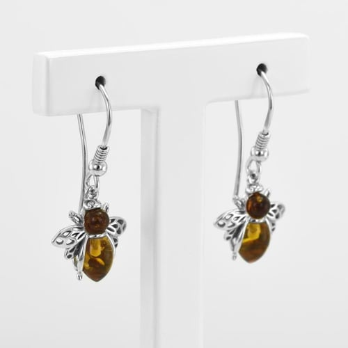 Silberne Ohrringe mit Bernsteinen in Bienenform Pomeline
