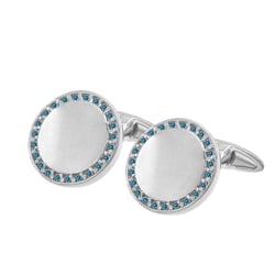 Runde silberne Manschettenknöpfe mit blauen Diamanten Tallis
