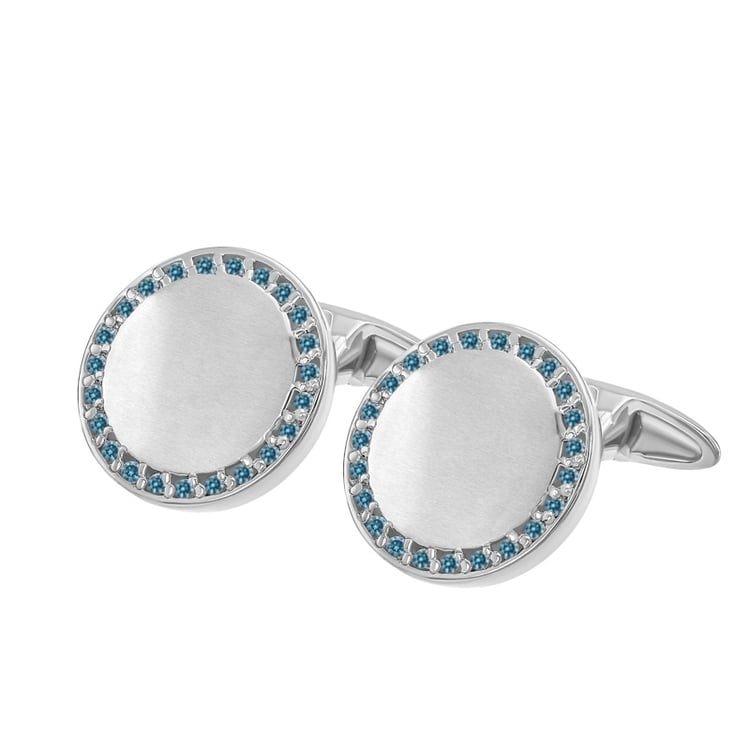 Runde silberne Manschettenknöpfe mit blauen Diamanten Tallis