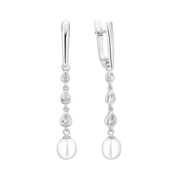 Silberne einfache Hängeohrringe mit Perlen und Zirkonia Amanda