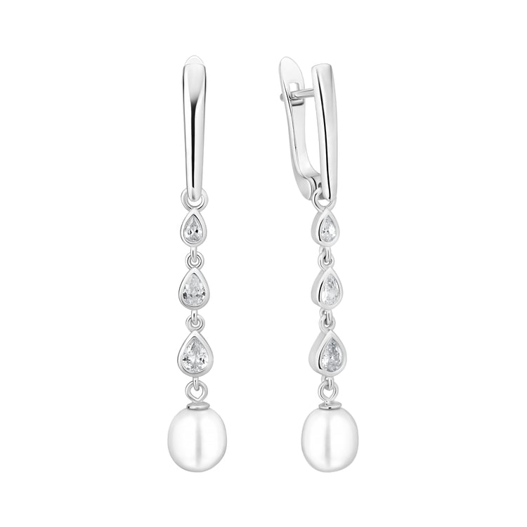 Silberne einfache Hängeohrringe mit Perlen und Zirkonia Amanda