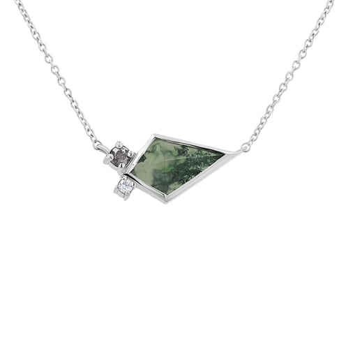 Halskette mit Moosachat, Diamant und Moissanit Milly