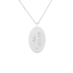 Ovaler Anhänger aus Silber mit einem Diamanten und Gravur Velma