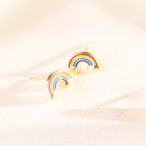 Goldene Kinder-Ohrringe in Regenbogenform Marigold