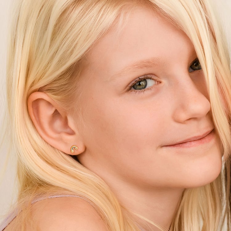 Goldene Kinder-Ohrringe in Regenbogenform Marigold 164371