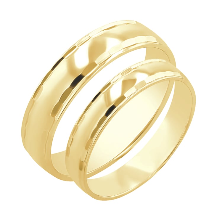 Goldene Eheringe mit dekorativen Rändern Presca