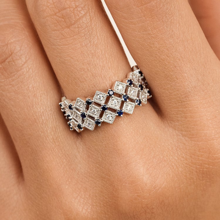 Moderner Silberring mit Lab Grown Diamanten und Saphiren Arnt 162769