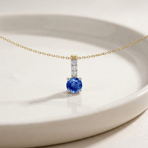 Silberne romantische Anhänger mit blauem Saphir und Lab Grown Diamanten Dai