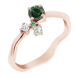 Cluster Ring mit grünem Diamanten und Edelsteinen Roche